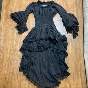 Vintage 90s Victorian Goth Layered Cotton and Lace Dress Sz Medium High Low